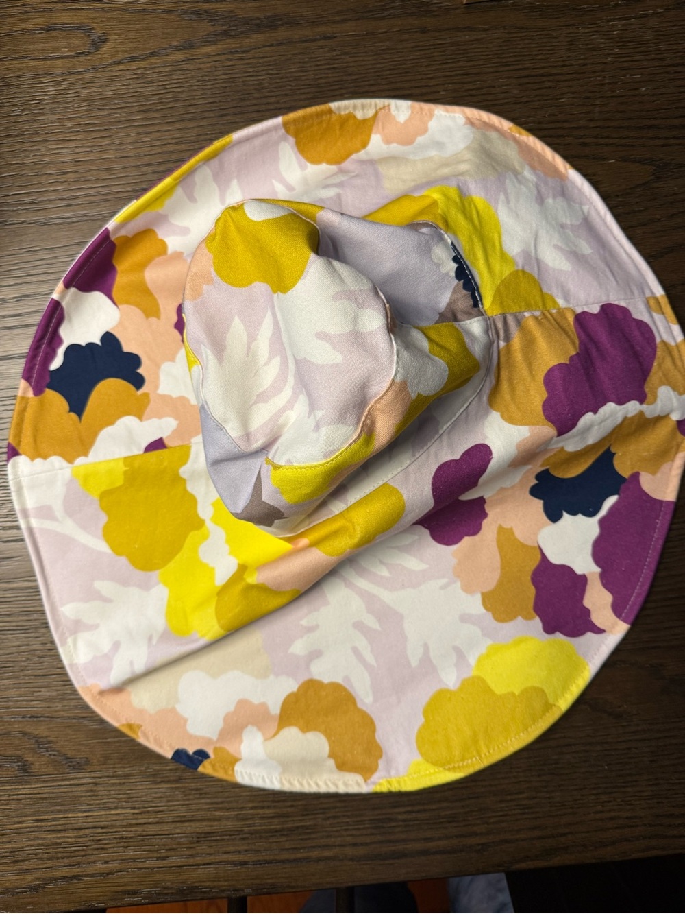 Anthropologie Floral Wide-Brim Sun Hat - Yellow, Purple, Navy